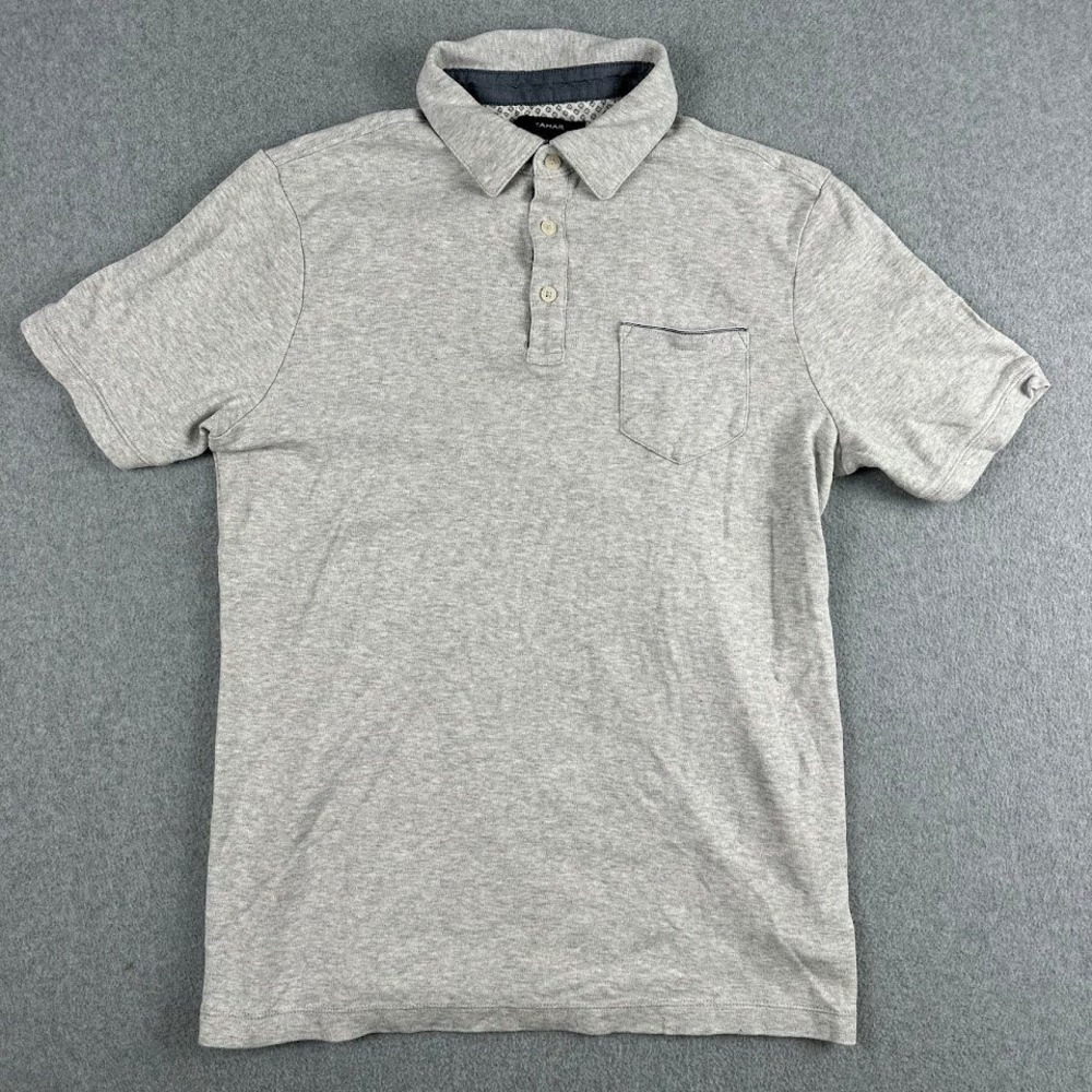 TAHARI Mens Grey Short Sleeve Polo‎ Shirt Size Medium Pocket Casual Basic